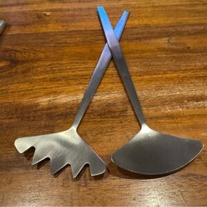 Stainless Modernist Paddle Salad Server Utensil Set Modern Design Made In Italy